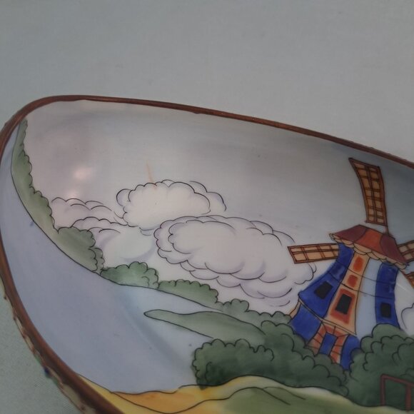 Nippon Hand Painted Porcelain Boat Shaped Dish Windmill Scene Accent - Picture 11 of 13
